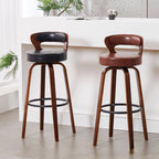 Casual Rawhide Bar Stools in Midnight Black/Scarlet/Navy Blue with Back, Turned Swivel, Round Top, and Leg Rest