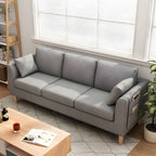 Scandinavian 3 Seater Sofa with Pillows Back and Tuxedo Arm and Solid Wood Legs