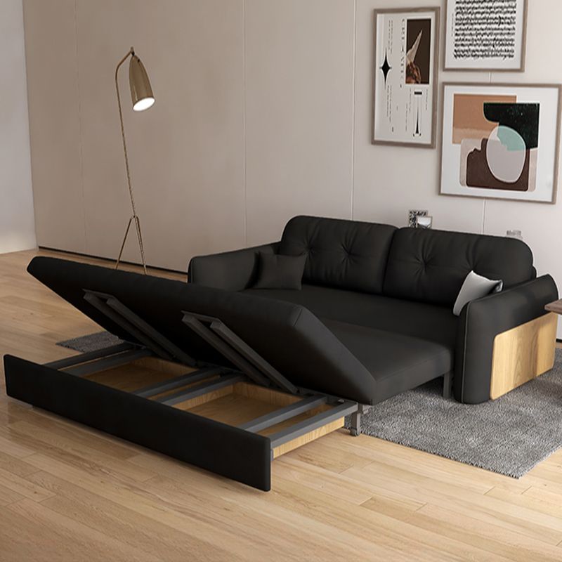 Midnight Black Tufted Back Futon Day Bed with Receptacle Storage