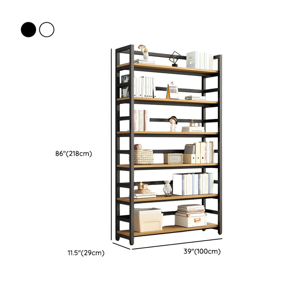 Modern Metal Display Stand with Wooden Shelves and Open Storage