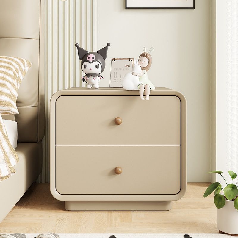 Modish Nightstand With Drawer Organization, 2 Drawers, and Pleather Countertop