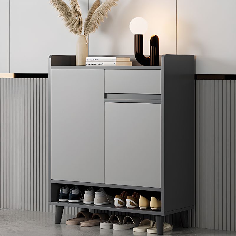 Engineered Wood 5 Tiers Shoe Stack with Shelf, Drawers, Gate, Dustproof Cover, and Closed Back