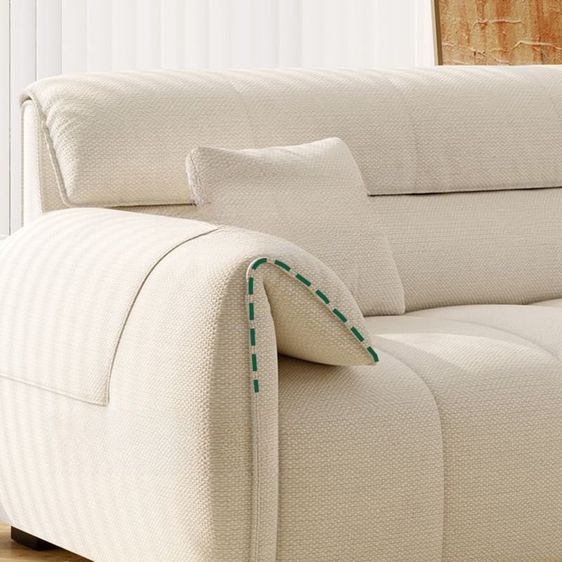 Modish Solid Color Scratch-immune Standard Sofa in Beige with Pillow Top Arm and 2 Pillows, Available in 5 Person/4-seater/3-seater