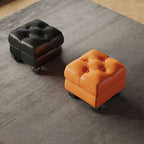 Modish Square Solid Color Standard Ottoman in Genuine Leather with Grey/Green/Citrus Color and Button-tufted Design