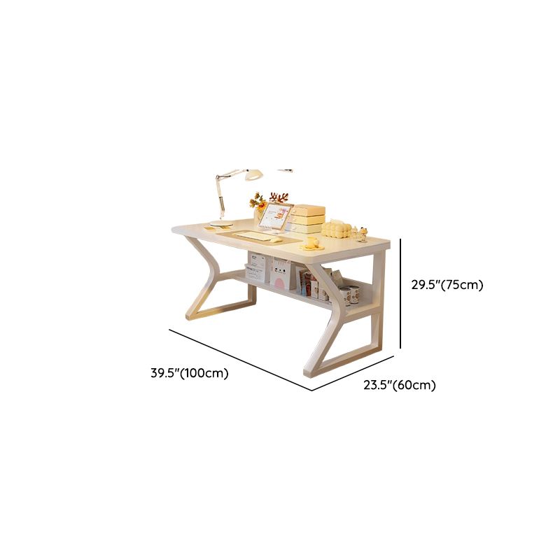 Modern Rectangular Chalk Laminate Writing Table with Exterior Shelf, Hutch, and Cable Management