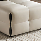 Modish Rectangle/Square Solid Color Standard Ottoman in Genuine Leather with Grey/Chalk/Caramel Upholstery and Button-tufted Finish