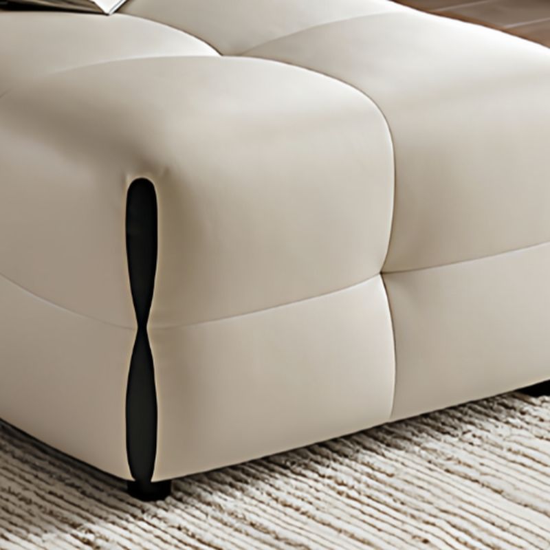 Modish Rectangle/Square Solid Color Standard Ottoman in Genuine Leather with Grey/Chalk/Caramel Upholstery and Button-tufted Finish