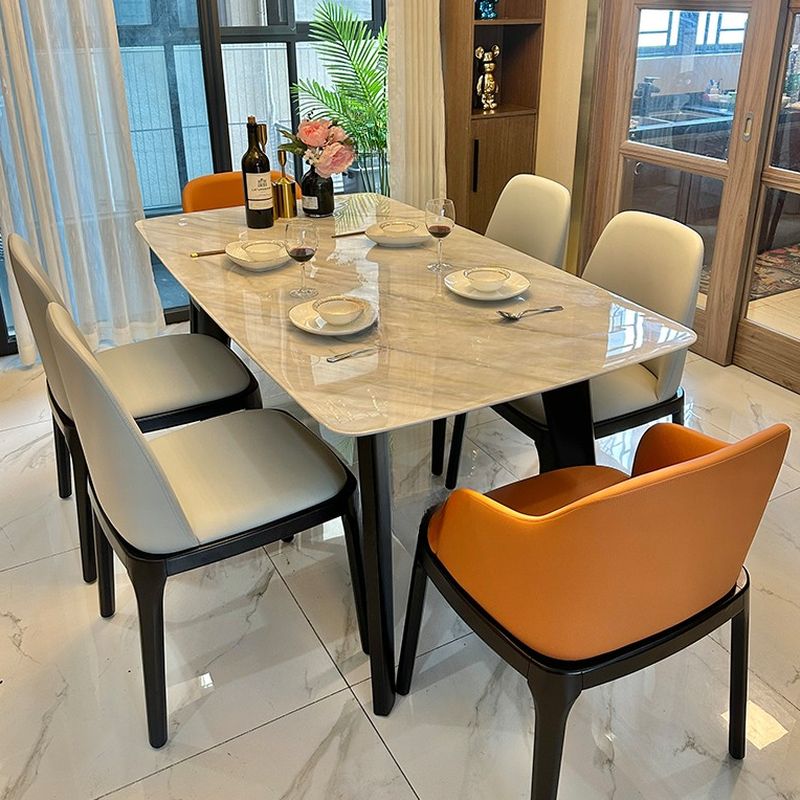 6-person Seating/4 People Minimalist Scratch-durable Off-white Marble Marble Top Dining Table with Legs, Mixed Materials