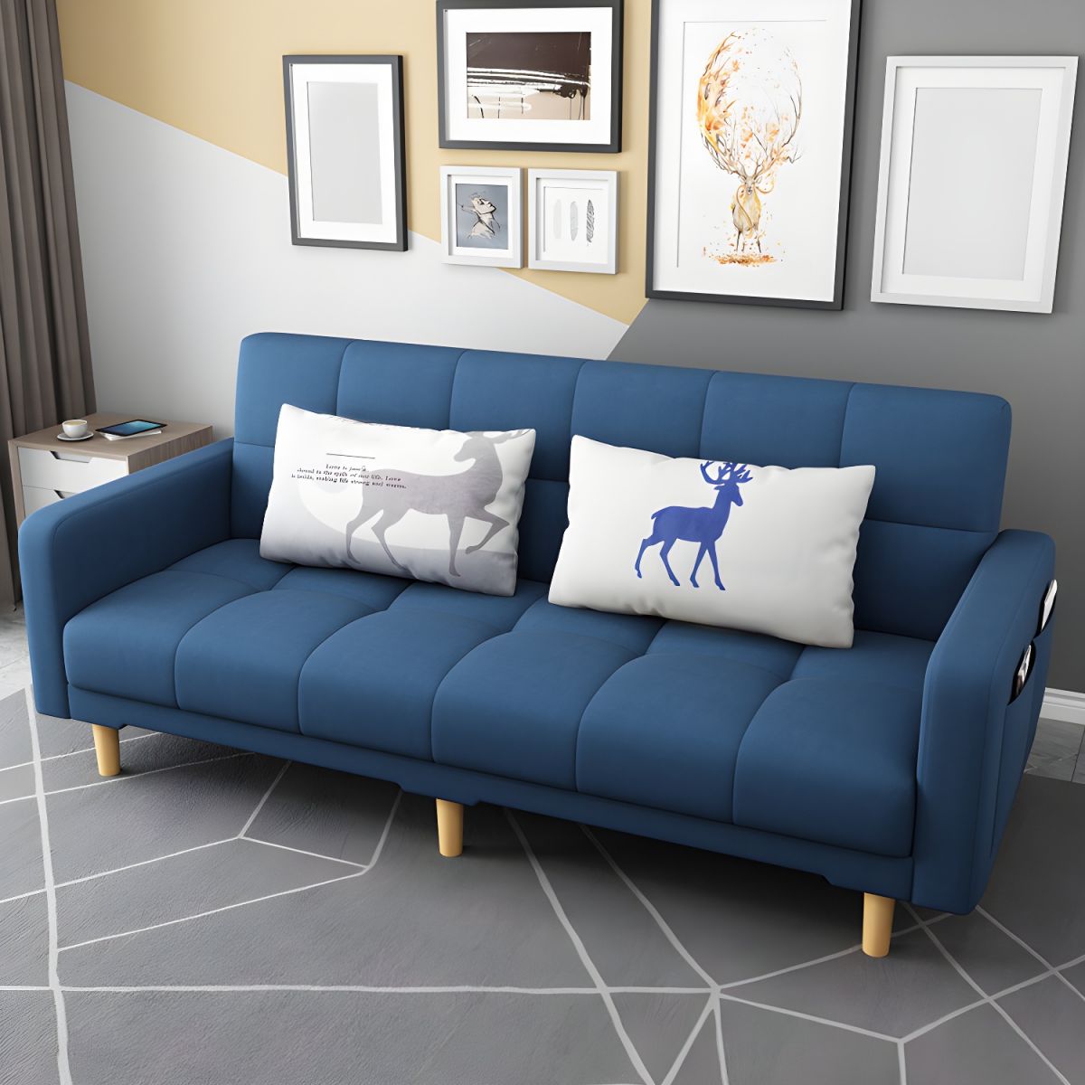 Square Arm Modern Storage Sofa with Biscuit Back Convertible Sofa for Living Room