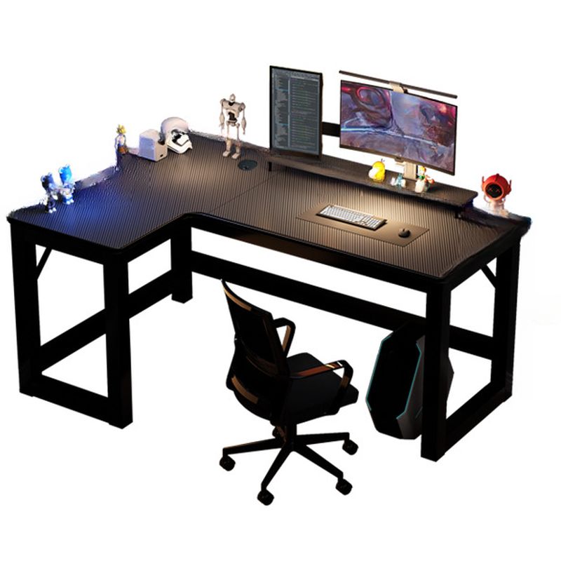 Minimalist L-Shape Gaming Computer Desk with Trestle Base, Independent Structure, Wire Management, and Manufactured Wood Top