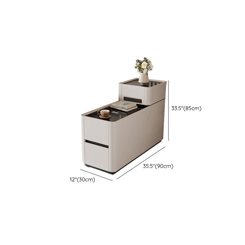 Block Base Gloss Finish Chairside Table with 3 Drawers
