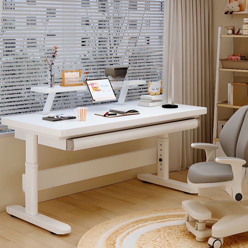 Trestle Mold-resistant White/Wood Grain Self-supporting Manually Controlled Moves Up and Down Standing Desk with/without 1 Drawer