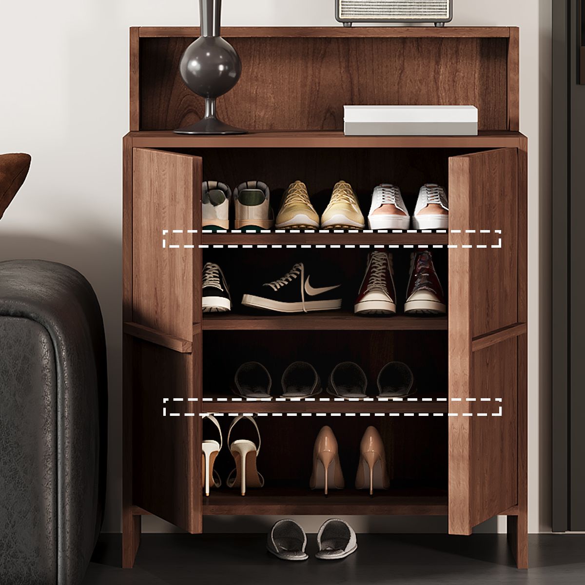 Auburn Modern Engineered Wood 4 Tiers Shoe Console with Shelf, Gate, and Closed Back