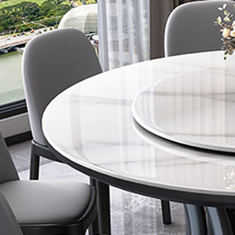Scratch-proofed White Orbicular Turntable Marble Effect Dining Table with Natural Wood Single Pedestal Base for 10 People/4-seater/6-person Seating
