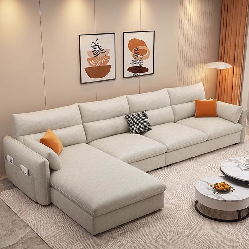 Contemporary Modern Solid Color Water Resistant Standard Sofa in Off-White with Seating for 4, Receptacle Storage, and 3 Pillows