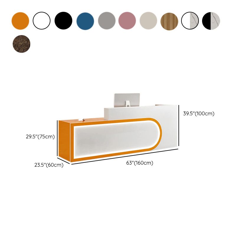 Rectangular Beige/Orange/Pink Manufactured Wood Top Reception Desk with Hutch, Keyboard Tray and Cable Management
