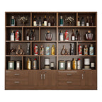Sepia Flooring Display Stand with 5 Shelves, Secured Cabinet, and Drawers