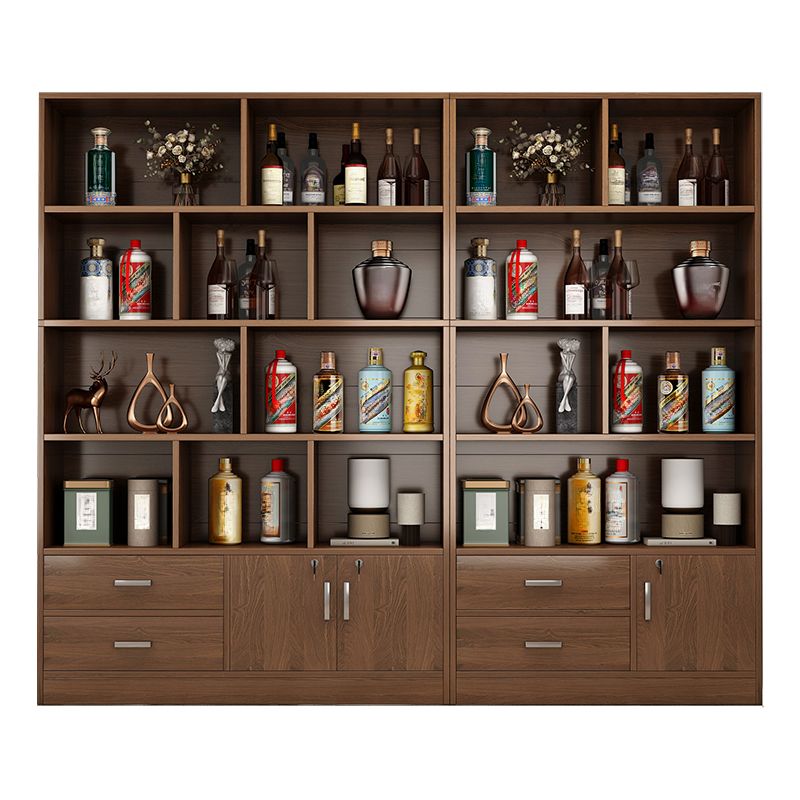Sepia Flooring Display Stand with 5 Shelves, Secured Cabinet, and Drawers