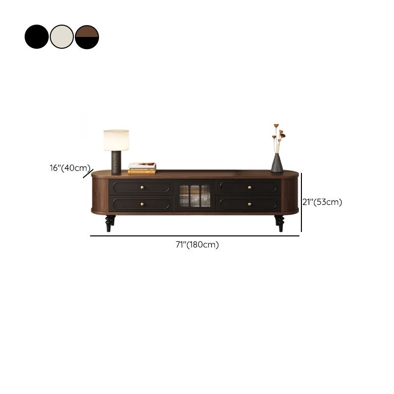 Modern Real Wood TV Stand with Shelf, 4 Drawers, Hutch, and Door