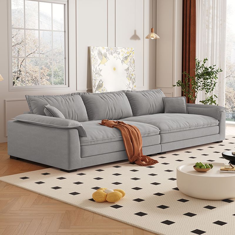 Contemporary Modern Solid Color Scratch-durable Sofa in Midnight Black/Gray/Mocha Flannel, Seats 4/5 with 2 Pillows