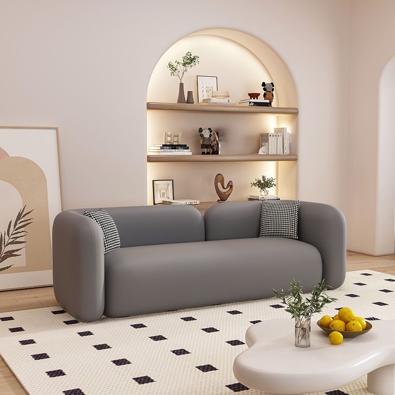 Contemporary Modern Solid Color Stain Resistant Standard Sofa/Loveseat in Pu Leather with Gray/Cerulean/Off-White Upholstery, Seats 4/3/2-seater, and 2 Pillows