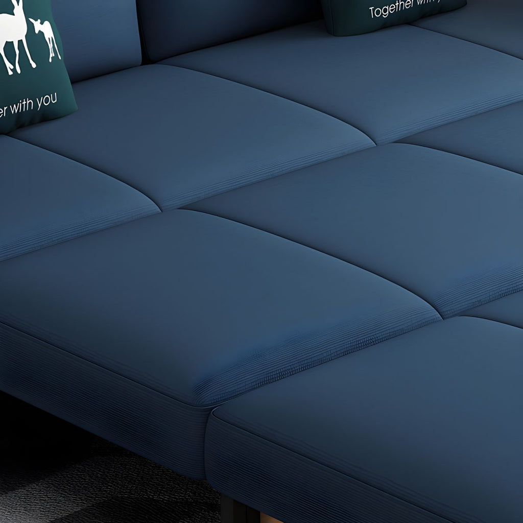Contemporary Cotton Blend Sleeper Square Arm Sofa Bed in Blue