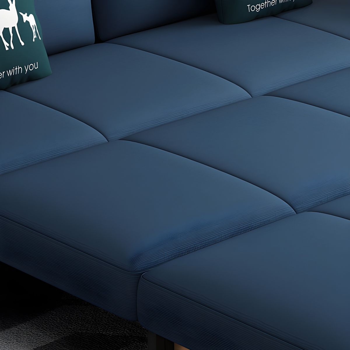 Contemporary Cotton Blend Sleeper Square Arm Sofa Bed in Blue