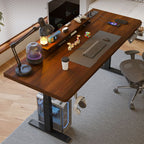 Casual Adjustable Height Standing Desk with Mildew Resistant T-Shape Base in Ink/Brown, Self-supporting with Programmable Memory Controller