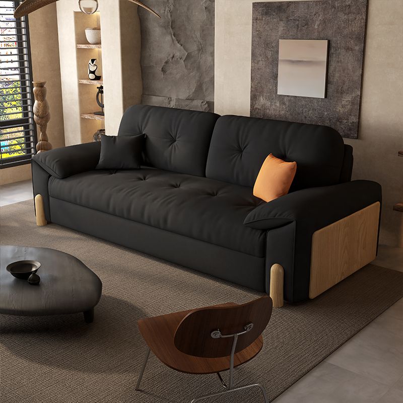 Futon Day Bed with Tufted Back in Midnight Black and Receptacle Storage