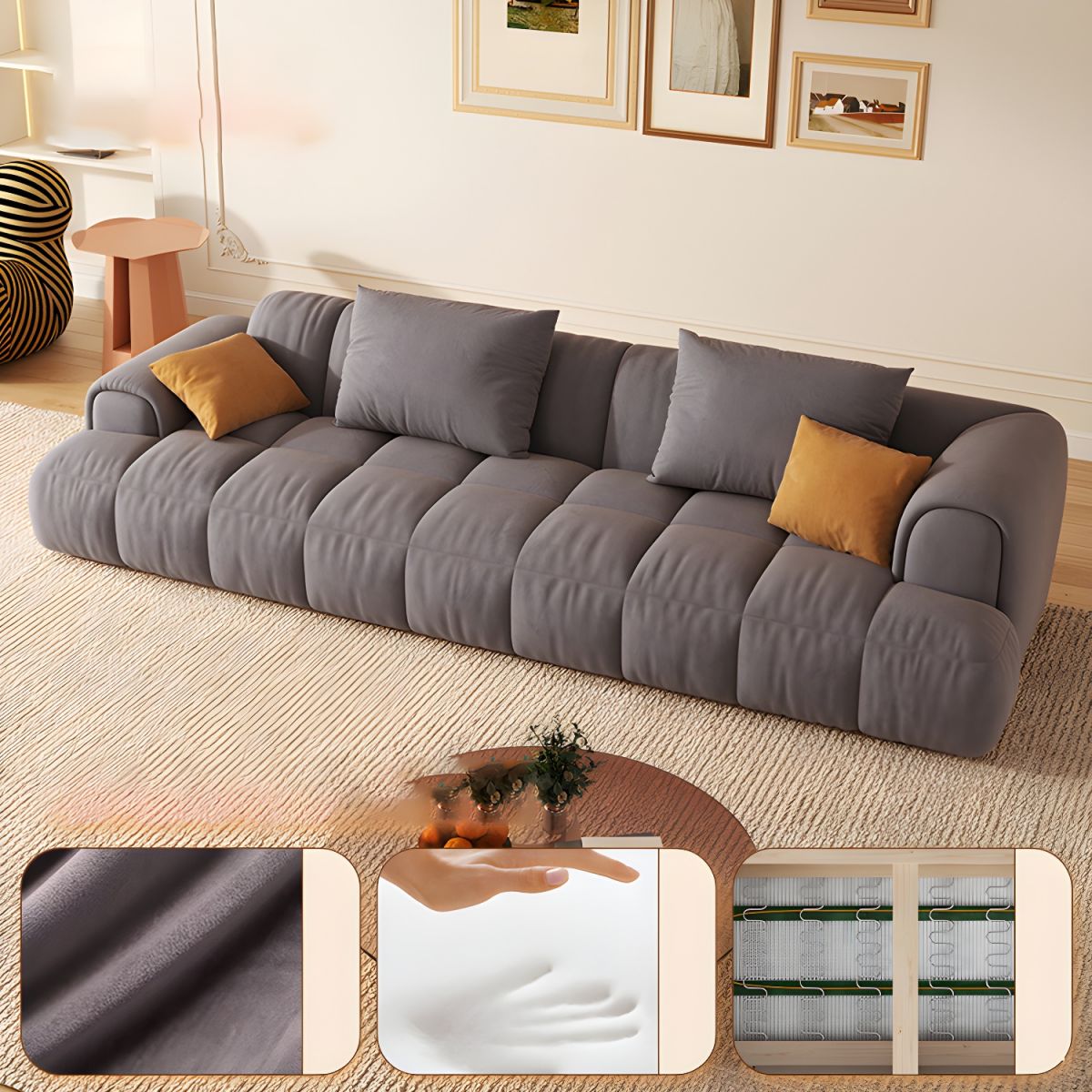 Scandinavian Recessed Arm Sofa 28.7" H Blocks Sofa with Pillows
