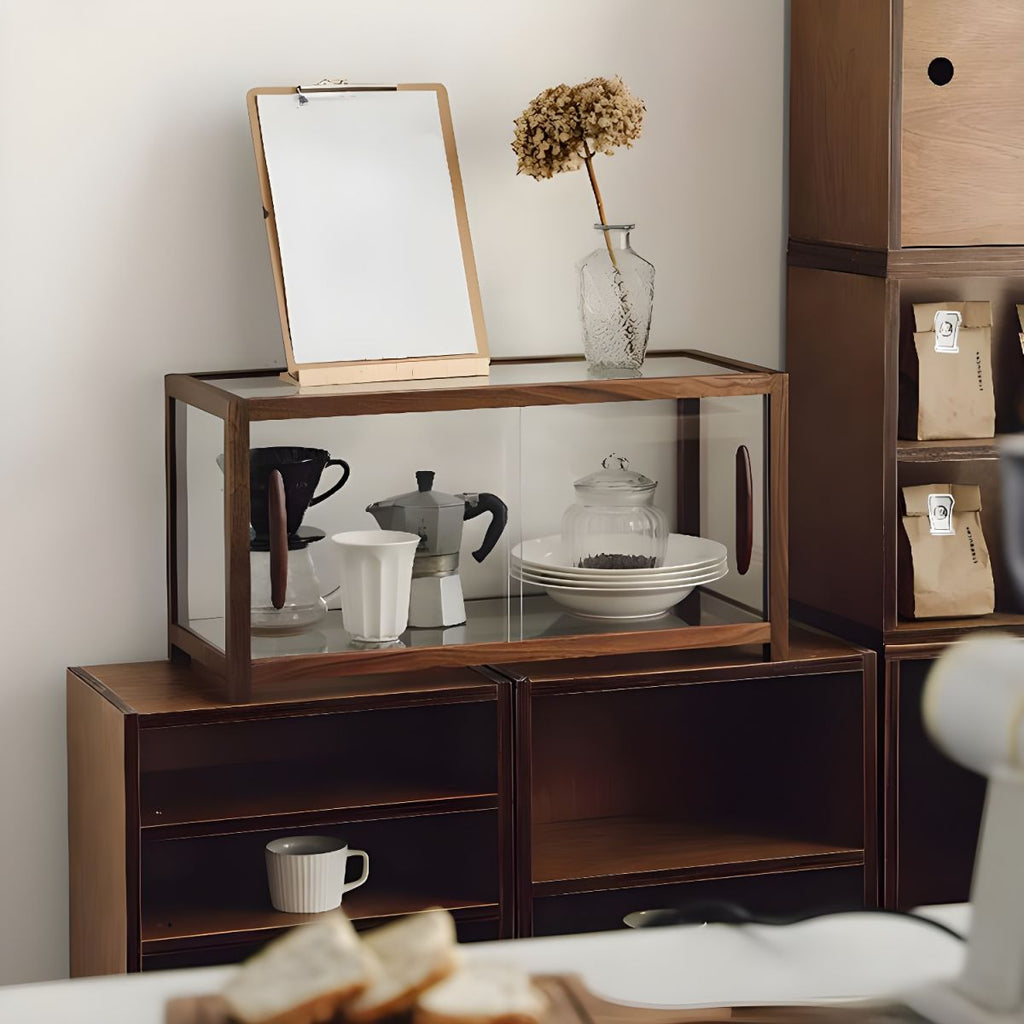 Contemporary Solid Wood Curio Cabinet with Glass Sliding Doors