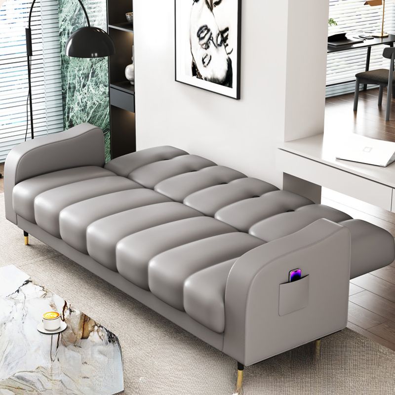 Contemporary Modern Solid Color Scratch-durable Convertible Sofa in Pu Leather with Midnight Black/Gray/White Upholstery, Seats 3/2-seater, with Receptacle Storage