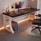 Modern Office Computer Desk with Metal Base, Warp Resistant Floor Mounted Design, Featuring Cable Management and Rounded Corners