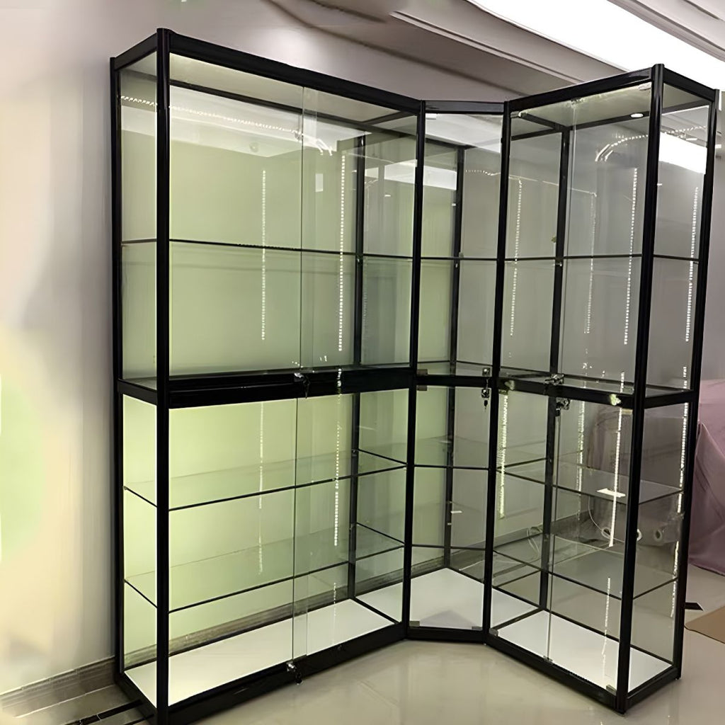 Modern Display Stand Black Frame Locking Curio Cabinet with Glass Shelves