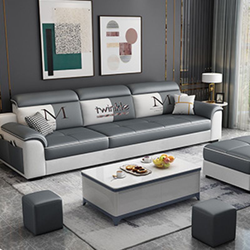 Modish Solid Color Scratch-durable Standard Sofa in Dove Grey with Receptacle Storage, Seats 3 to 5, and Includes 4 Pillows