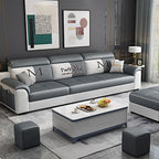Modish Solid Color Scratch-durable Standard Sofa in Dove Grey with Receptacle Storage, Seats 3 to 5, and Includes 4 Pillows
