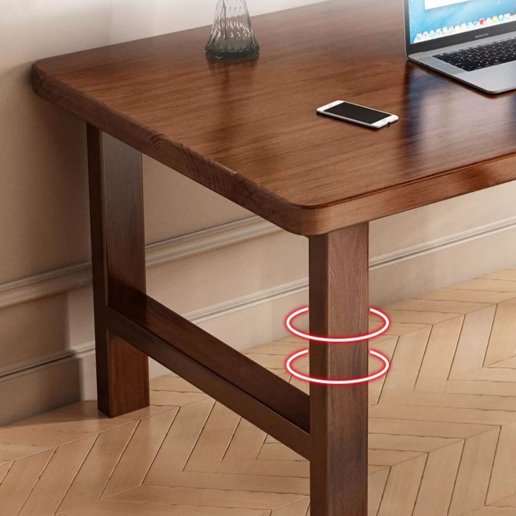 Casual Writing Desk with Storage, Scratch-proof H-Shape Base, Exterior Shelf in Sepia/Natural Natural Wood