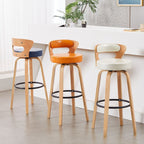 Casual Rawhide Bar Stools in Midnight Black/Scarlet/Navy Blue with Back, Turned Swivel, Round Top, and Leg Rest