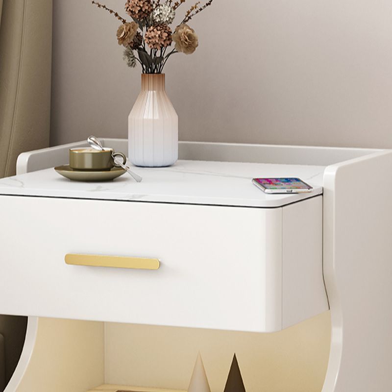 Modish Nightstand With Drawer Organization Featuring USB Port and Stone Countertop