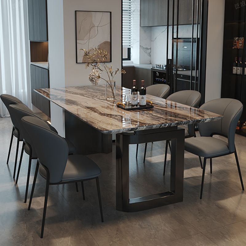 Casual Scratch-repellent Double Pedestal Cocoa Marble Dining Table with a Fixed Table Marble Top for Seats 6/Seating for 4/8-seater