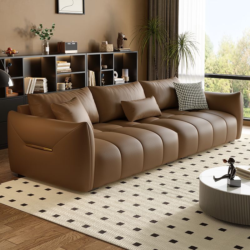 Contemporary Modern Solid Color Standard Sofa in Gray/Amber Color/Off-White for 3 with 3 Pillows