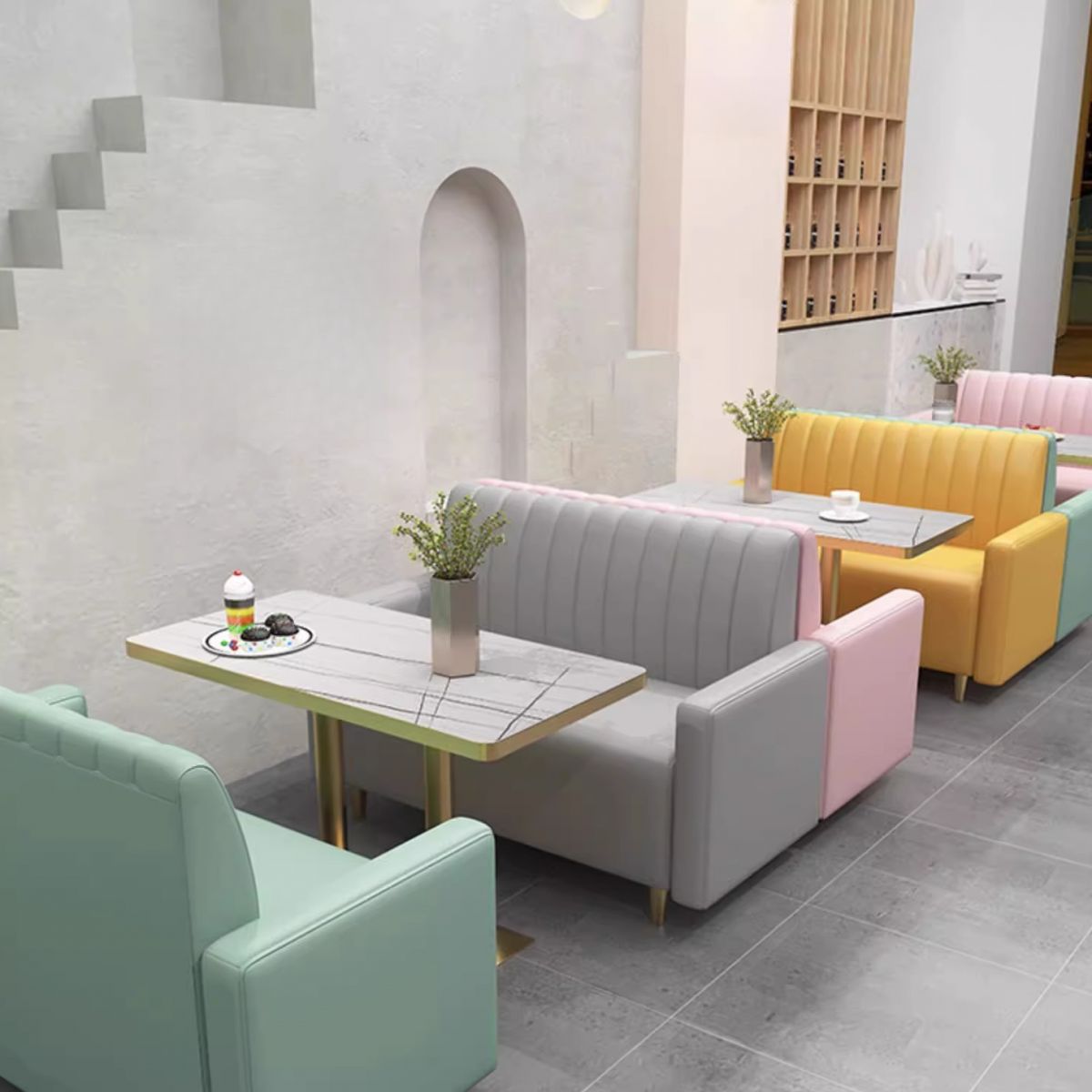 Modern Simple Style Single Sided Booth with Armrest and Foam Upholstery