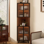 Simple Corner Accent Cabinet with Closet, Laminate, Glazed Door, and Brown Top