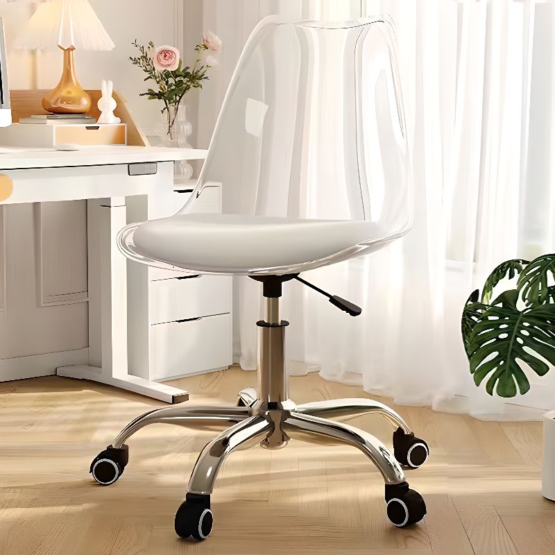 Casual Adaptable Height Mid-Back Rotatable Task Stool with Wheels & Moveable Steel Frame