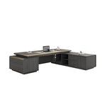 Office Desk with Cable Management, 2 Drawers, Cabinet, Dual-base, Exterior Shelf, CPU Storage, in Dark Gray