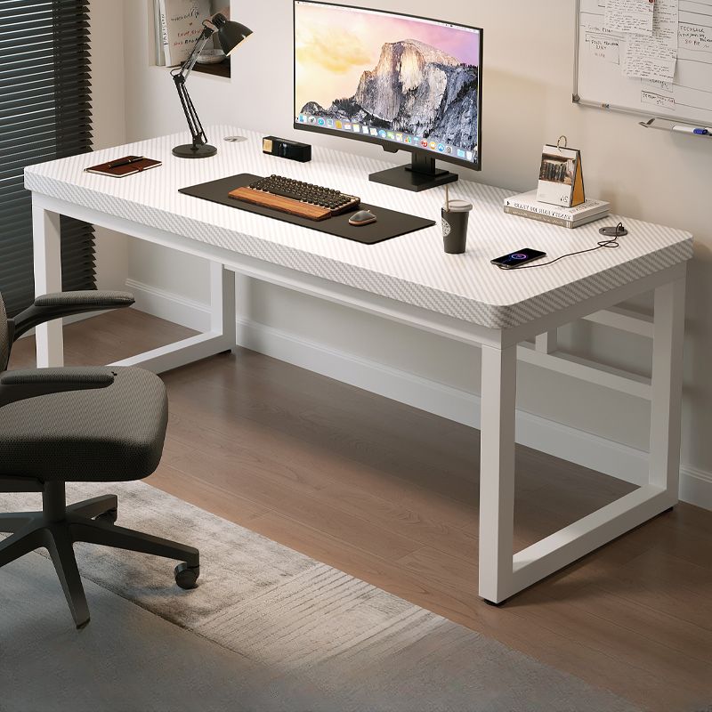 Black/Chalk Rectangular Metal Table with Cable Management and Twin Support Base, Warp Resistant and Rounded Corners