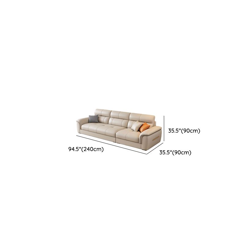 Standard Sofa in Beige Leather with Armrest and 4 Pillows