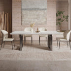 Art Deco Marble Dining Table with Fixed Table in White, Thermal Resistant for Seats 4/6-person Seat, Marble Slab Top and Mixed-material Design