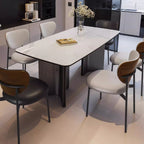 Simplistic Rectangular Dining Table with White Slate Top and Fixed Table