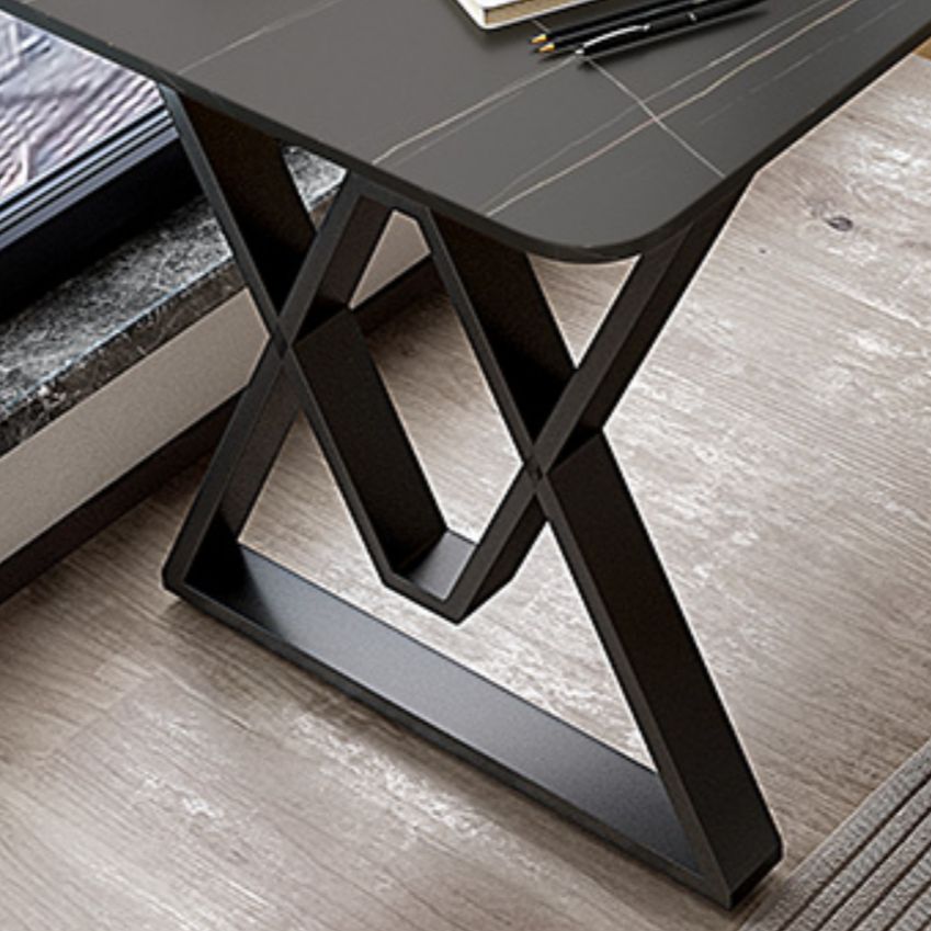 Easy Assembly Heat Resistant Writing Desk with 2 Drawers and Sleigh Base in Glossy Black Slate